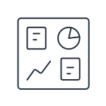 Square with pie chart, line graph and paper icon